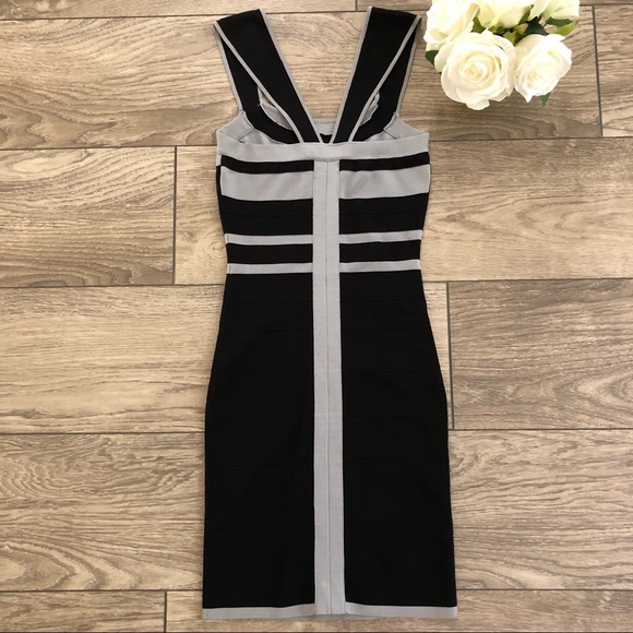 EXPRESS black and grey bodycon bandage dress size extra small - Picture 2 of 7